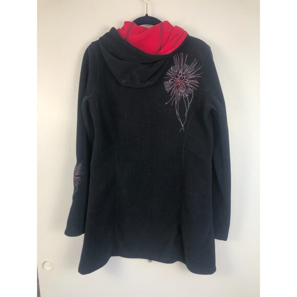Athleta Jacket Womens S Black & Pink Swara Fleece Florral Embroidery Zip Coat - Picture 4 of 10